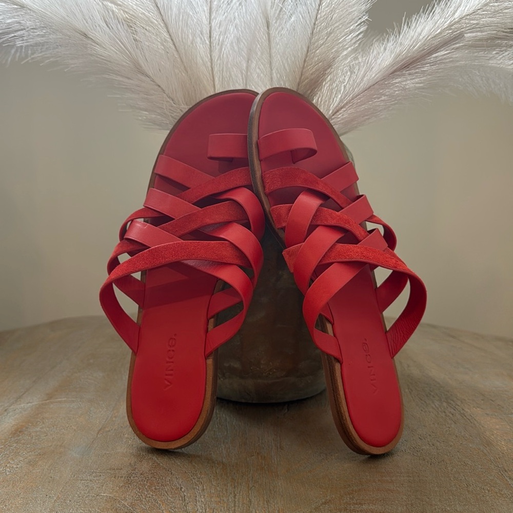 Vince Red Strappy Slide Sandals